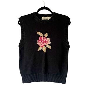 Vintage Robert Scott ltd. Black sleeveless floral sweater vest size large